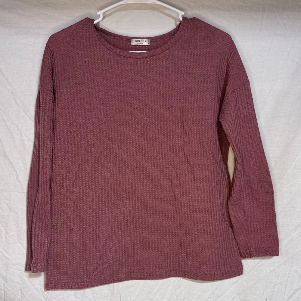 Ekouaer pink mauve waffle knit top and short pajama set Size Medium